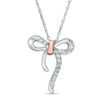 Thumbnail Image 0 of Aquamarine Bow Necklace in Sterling Silver and 10K Rose Gold