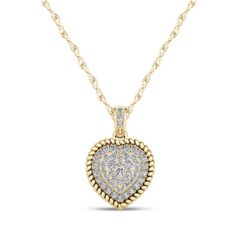 1/4 CT. T.W. Multi-Diamond Heart-Shaped Rope Frame Pendant in 10K Gold