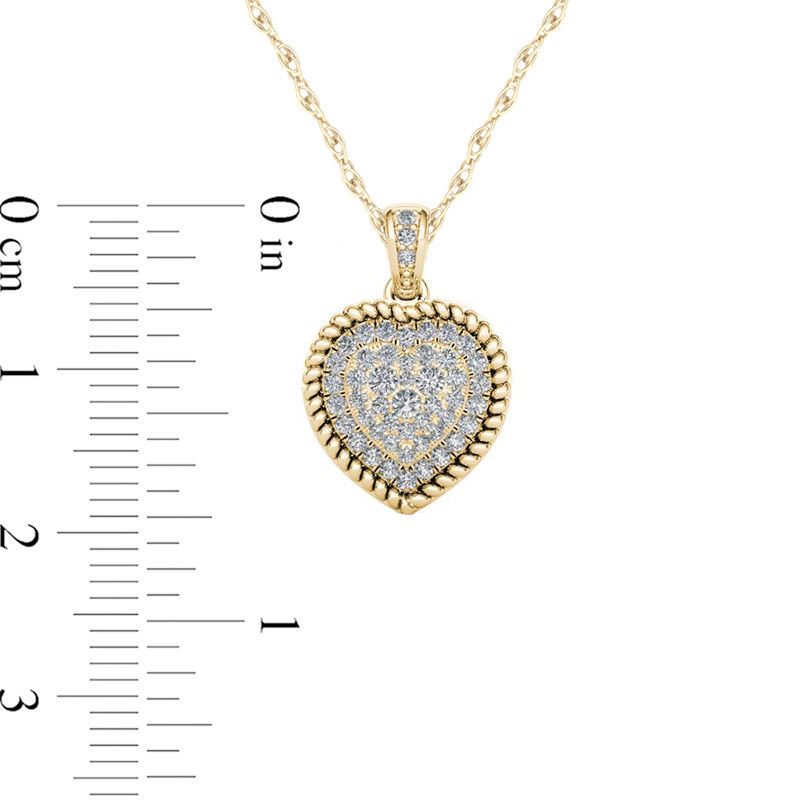 1/4 CT. T.W. Multi-Diamond Heart-Shaped Rope Frame Pendant in 10K Gold