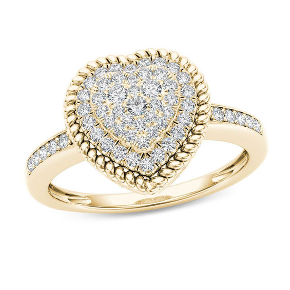 1/4 CT. T.W. Multi-Diamond Heart-Shaped Rope Frame Ring in
