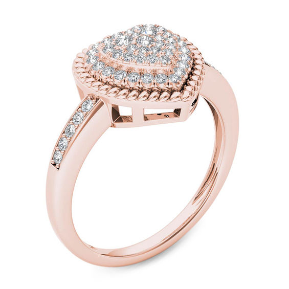 1/4 CT. T.W. Composite Diamond HeartShaped Rope Frame Ring in 10K Rose