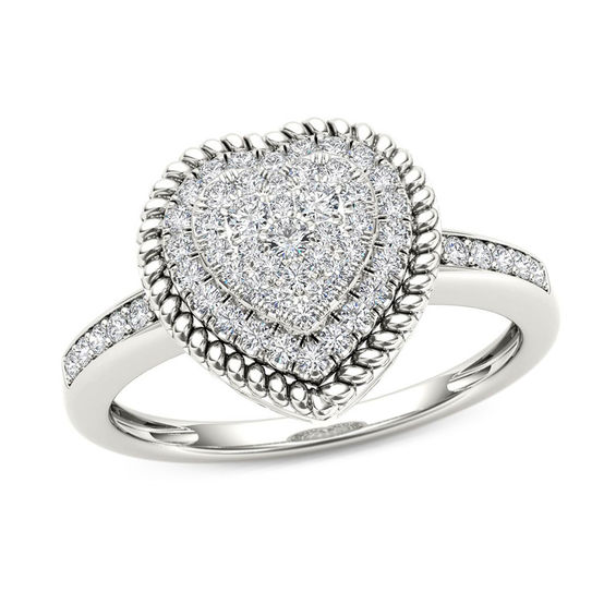 1/4 CT. T.w. Multi-Diamond Heart-Shaped Rope Frame Ring in 10K Gold