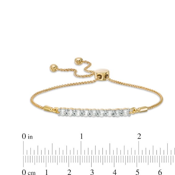 Lab-Created White Sapphire Nine Stone Bar Bolo Bracelet in 10K Gold - 9.5"