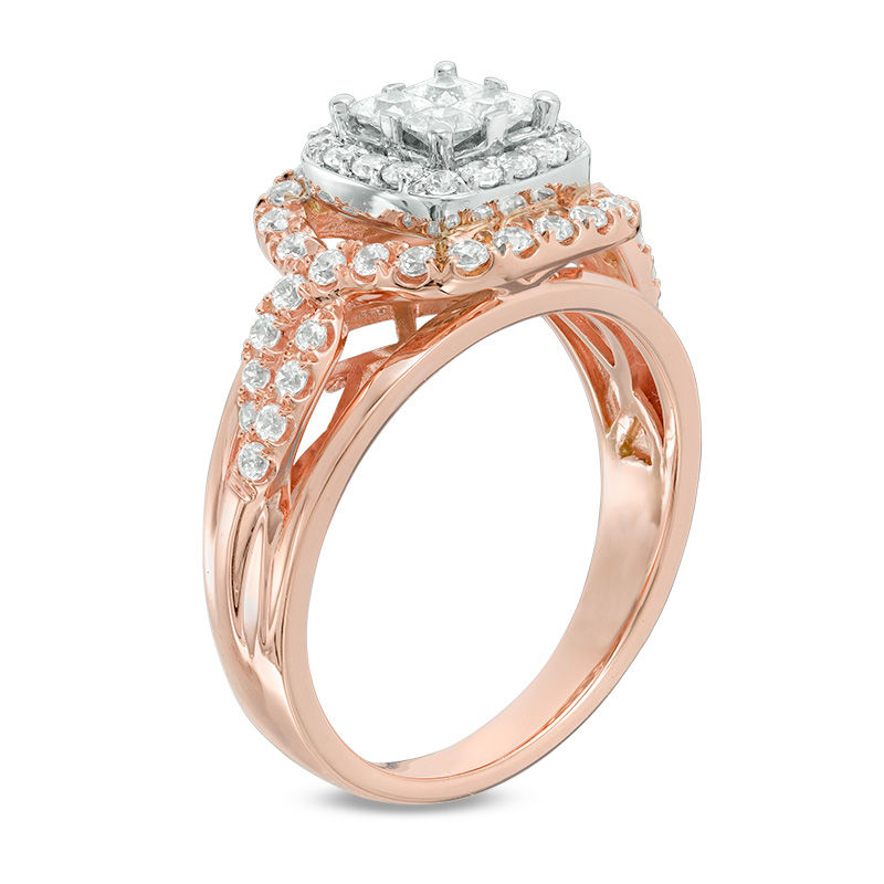 Main Image 2 of 7/8 CT. T.W. Quad Princess-Cut Diamond Double Frame Twist Engagement Ring in 14K Two-Tone Gold