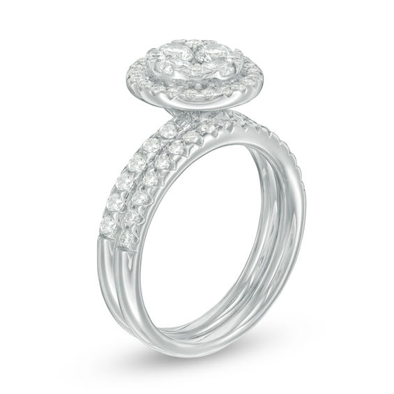 1-1/2 CT. T.w. Composite Diamond Frame Bridal Set in 14K White Gold