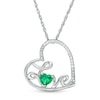 Thumbnail Image 1 of Heart-Shaped Lab-Created Emerald and Diamond Accent Tilted "LOVE" Pendant in Sterling Silver