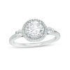 Thumbnail Image 0 of Lab-Created White Sapphire and 1/6 CT. T.W. Diamond Frame Three Stone Ring in Sterling Silver