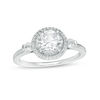 Thumbnail Image 1 of Lab-Created White Sapphire and 1/6 CT. T.W. Diamond Frame Three Stone Ring in Sterling Silver
