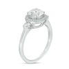 Thumbnail Image 1 of Lab-Created White Sapphire and 1/6 CT. T.W. Diamond Frame Three Stone Ring in Sterling Silver