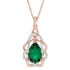Thumbnail Image 1 of Pear-Shaped Lab-Created Emerald and White Sapphire Free-Form Frame Pendant in 10K Rose Gold