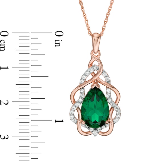 Pear-Shaped Lab-Created Emerald and White Sapphire Free-Form Frame Pendant in 10K Rose Gold