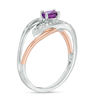 Thumbnail Image 2 of Oval Amethyst and Diamond Accent Spilt Shank Ring in Sterling Silver and 10K Rose Gold