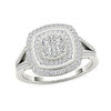 Thumbnail Image 0 of 1/2 CT. T.W. Composite Diamond Vintage-Style Double Cushion Frame Ring in 10K White Gold