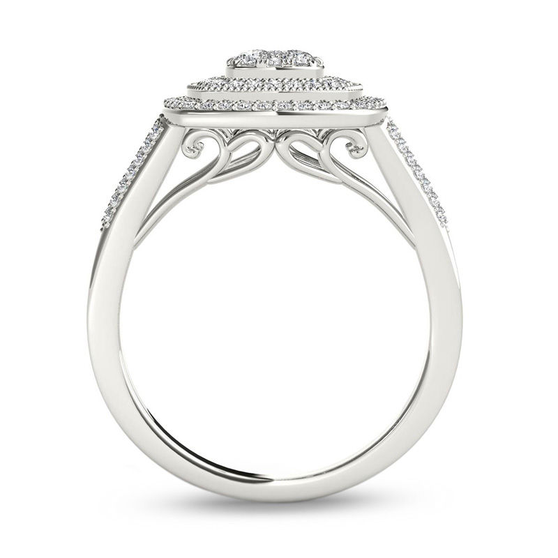 1/2 CT. T.W. Composite Diamond Vintage-Style Double Cushion Frame Ring in 10K White Gold