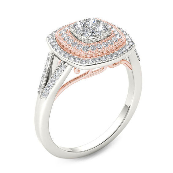 1/2 CT. T.W. Composite Diamond Vintage-Style Double Cushion Frame Ring in 10K Two-Tone Gold 1/2 CT. T.W. Composite Diamond Vintage-Style Double Cushion Frame Ring in 10K Two-Tone Gold