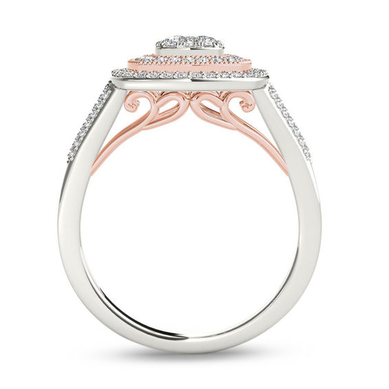1/2 CT. T.W. Composite Diamond Vintage-Style Double Cushion Frame Ring in 10K Two-Tone Gold 1/2 CT. T.W. Composite Diamond Vintage-Style Double Cushion Frame Ring in 10K Two-Tone Gold