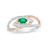 Thumbnail Image 1 of Oval Lab-Created Emerald and Diamond Accent Split Shank Ring in Sterling Silver and 10K Rose Gold