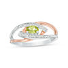 Thumbnail Image 0 of Oval Peridot and Diamond Accent Split Shank Ring in Sterling Silver and 10K Rose Gold