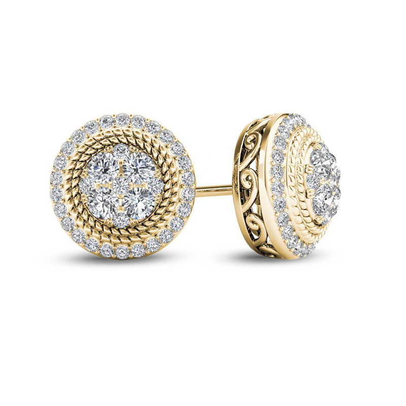 5/8 CT. T.W. Multi-Diamond Rope Frame Stud Earrings in 10K Gold