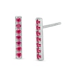 Thumbnail Image 1 of Lab-Created Ruby Bar Drop Earrings in Sterling Silver