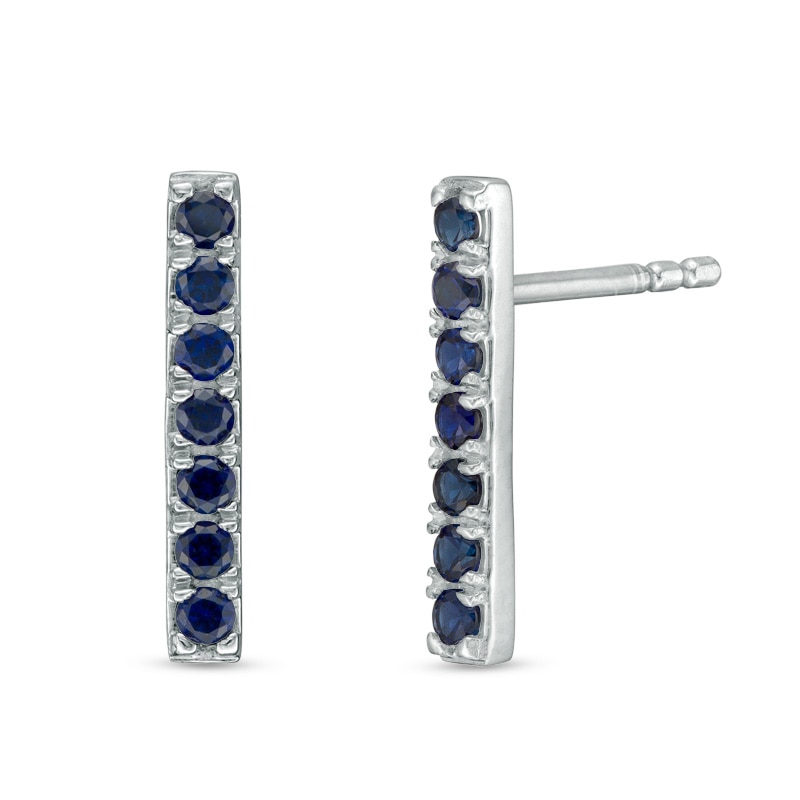 Main Image 1 of Lab-Created Blue Sapphire Bar Drop Earrings in Sterling Silver