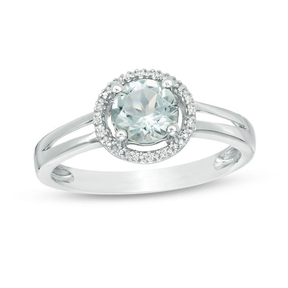 5.7mm Aquamarine and Diamond Accent Frame Split Shank Ring in Sterling ...