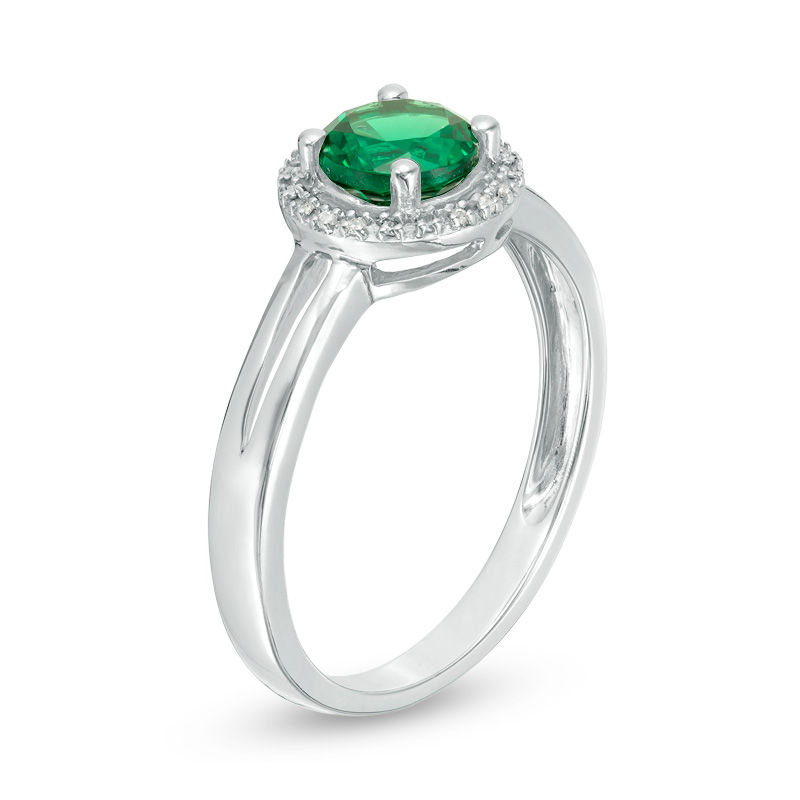 Main Image 2 of 5.7mm Lab-Created Emerald and Diamond Accent Frame Split Shank Ring in Sterling Silver