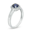 Thumbnail Image 2 of 5.7mm Lab-Created Blue Sapphire and Diamond Accent Frame Split Shank Ring in Sterling Silver