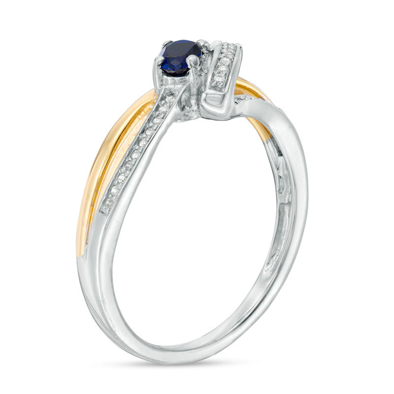 Main Image 2 of Oval Lab-Created Blue Sapphire and Diamond Accent Bypass Ring in Sterling Silver and 10K Gold
