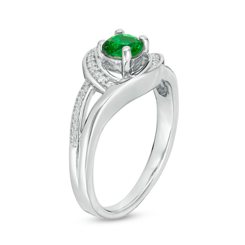 Lab-Created Emerald and 1/10 CT. T.W. Diamond Swirl Frame Split Shank ...