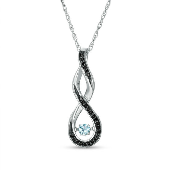 Unstoppable Lo Unstoppable Love™ Aquamarine and Enhanced Black Diamond Accent Cascading Infinity Pendant in Sterling Silver