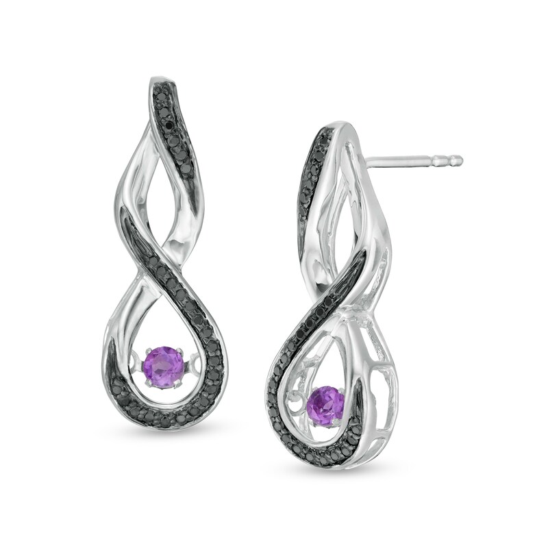 Amethyst and 0.15 CT. T.W. Black Diamond Infinity Drop Earrings in Sterling Silver