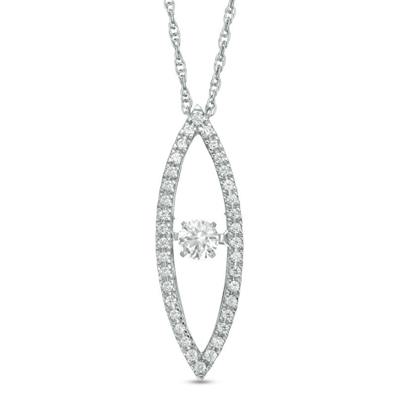 Lab-Created White Sapphire and 0.15 CT. T.W. Diamond Marquise Pendant in Sterling Silver