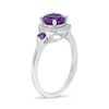 Thumbnail Image 2 of 6.5mm Amethyst and 1/6 CT. T.W. Diamond Frame Three Stone Ring in Sterling Silver