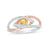 Thumbnail Image 1 of Oval Citrine and Diamond Accent Split Shank Ring in Sterling Silver and 10K Rose Gold