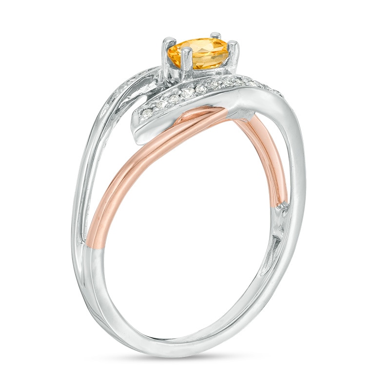 Main Image 2 of Oval Citrine and Diamond Accent Split Shank Ring in Sterling Silver and 10K Rose Gold