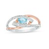 Thumbnail Image 1 of Oval Aquamarine and Diamond Accent Split Shank Ring in Sterling Silver and 10K Rose Gold