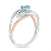 Thumbnail Image 2 of Oval Aquamarine and Diamond Accent Split Shank Ring in Sterling Silver and 10K Rose Gold