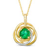 Thumbnail Image 0 of 7.0mm Lab-Created Emerald and Diamond Accent Love Knot Pendant in 10K Gold