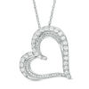 Thumbnail Image 1 of Lab-Created White Sapphire and 1/10 CT. T.W. Diamond Tilted Heart Pendant in Sterling Silver