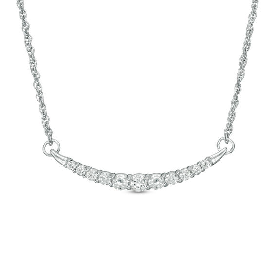 Lab-Created White Sapphire Curved Bar Necklace in Sterling Silver | Zales
