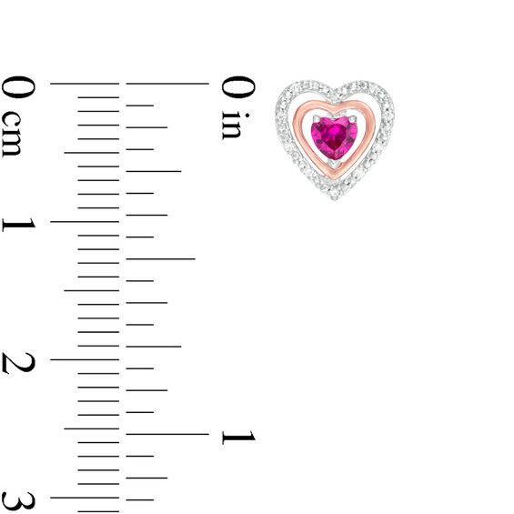 4.0mm Lab-Created Ruby and Diamond Accent Heart Stud Earrings in Sterling Silver and 10K Rose Gold
