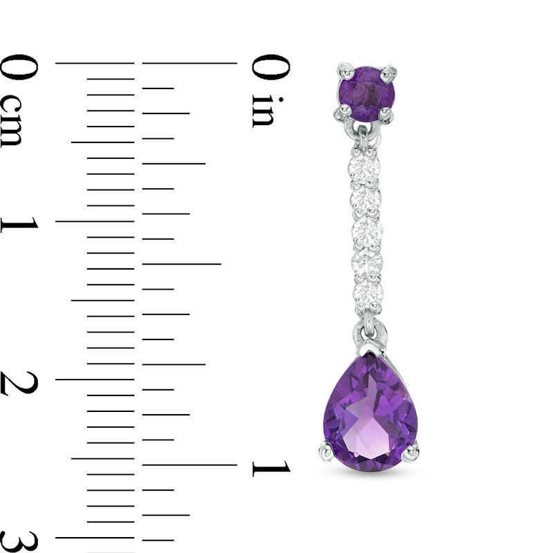 Pear-Shaped Amethyst and White Lab-Created Sapphire Line Drop Earrings in Sterling Silver