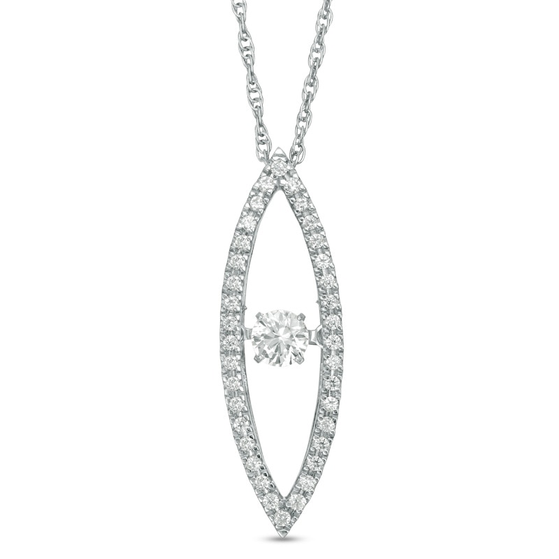 Main Image 1 of Unstoppable Love™ Lab-Created White Sapphire and 1/6 CT. T.W. Diamond Marquise Pendant in Sterling Silver