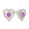 Thumbnail Image 1 of 4.0mm Amethyst and Diamond Accent Heart Stud Earrings in Sterling Silver and 10K Rose Gold