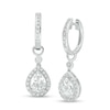Thumbnail Image 1 of Pear-Shaped Lab-Created White Sapphire and 1/5 CT. T.W. Diamond Frame Drop Earrings in Sterling Silver