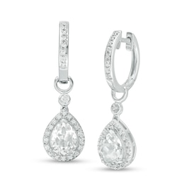 Pear-Shaped Lab-Created White Sapphire and 1/5 CT. T.W. Diamond Frame Drop Earrings in Sterling Silver