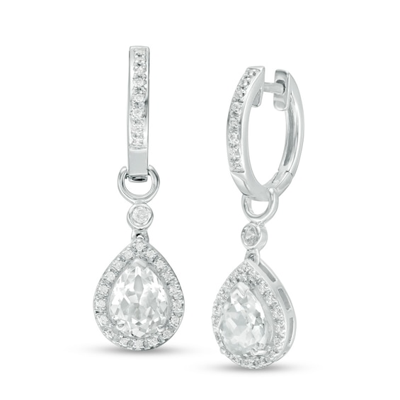 Pear-Shaped Lab-Created White Sapphire and 1/5 CT. T.w. Diamond Frame Drop Earrings in Sterling Silver