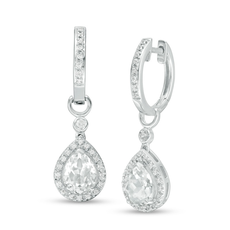 Main Image 1 of Pear-Shaped Lab-Created White Sapphire and 1/5 CT. T.W. Diamond Frame Drop Earrings in Sterling Silver