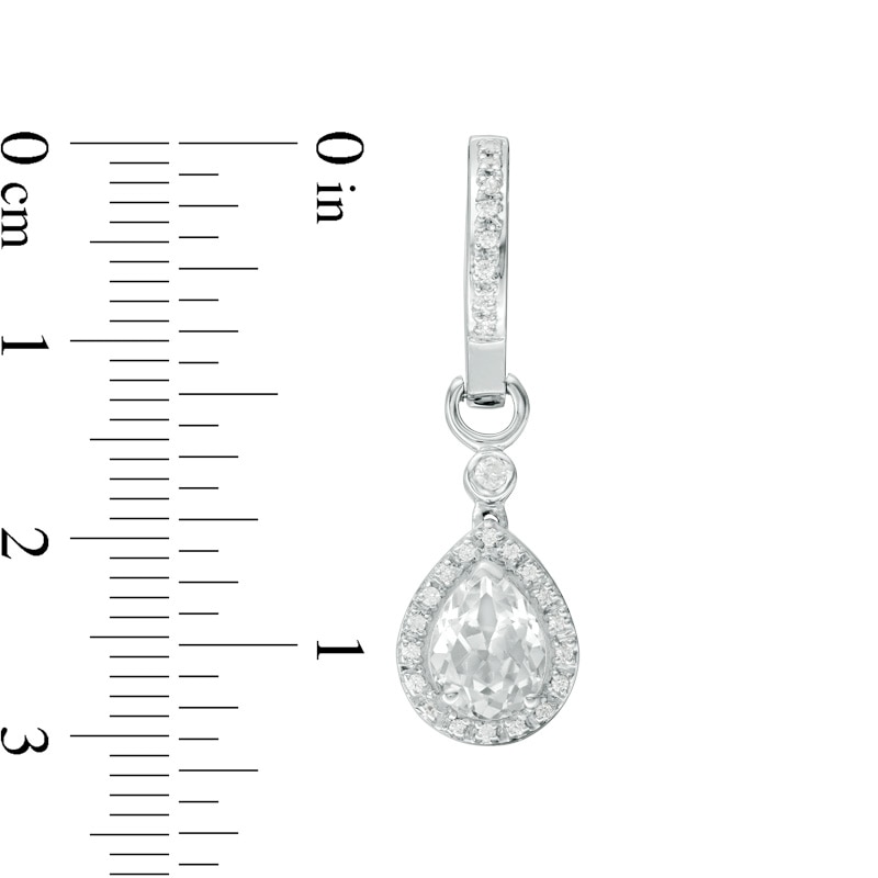 Main Image 2 of Pear-Shaped Lab-Created White Sapphire and 1/5 CT. T.W. Diamond Frame Drop Earrings in Sterling Silver